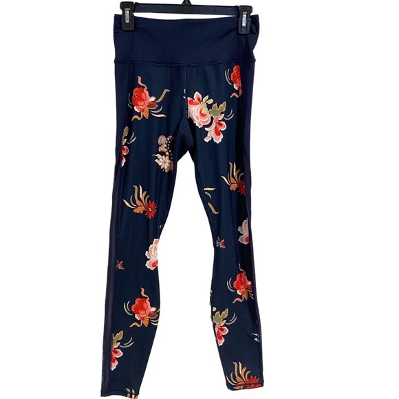 Athleta Gilded Tux‎ Chaturanga Floral Navy Blue Tight Size S - Picture 1 of 10